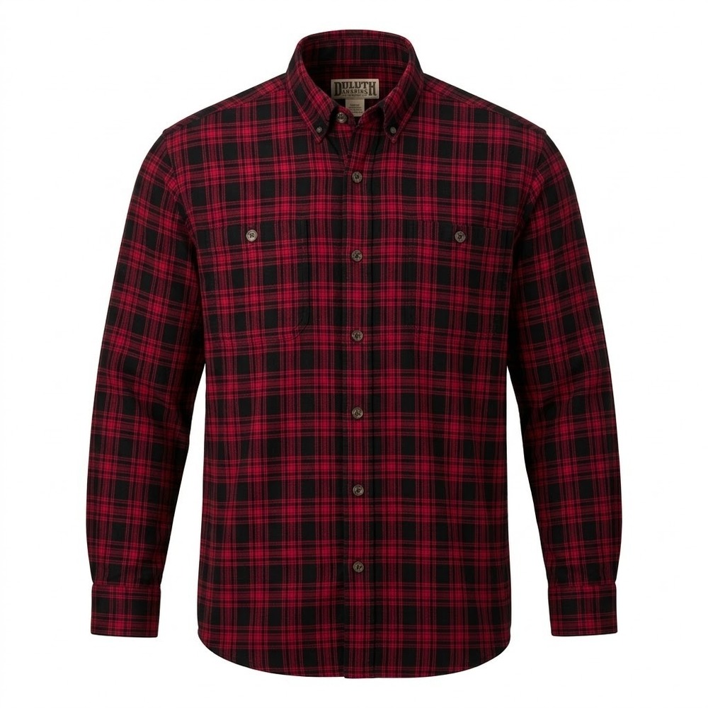 Duluth Trading Co Men's LARGE Red Black Plaid Flannel Button Down Shirt Cotton